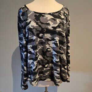 Tribal Jeans Grey Camo Top | Military Patch Detail | XL
